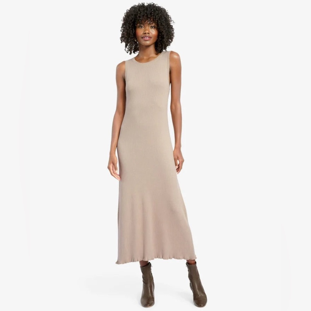 SPLENDID McCall sleeveless sweater dress in latte/beige ruffle hem Size Small